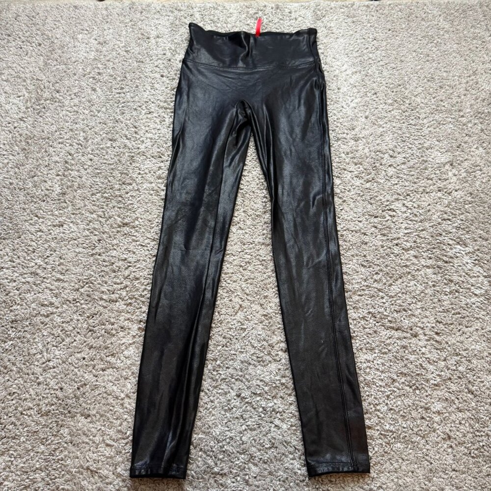 Spanx Faux Leather Leggings Black Slimming Comfort Womens Small